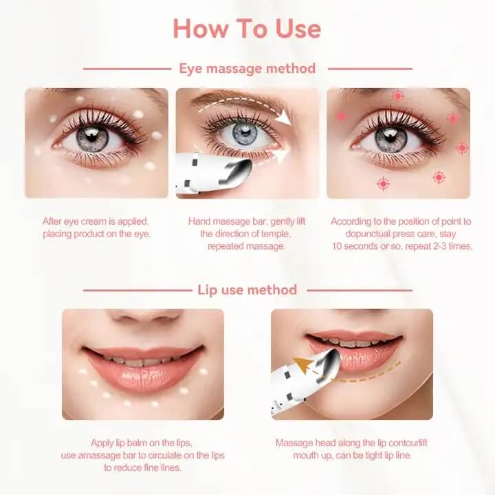 skb-1603 العناية بالعين الهالات السوداء مزيل شفة العين تدليك القلم المضادة للتجاعيد العين جمال الجهاز 